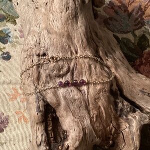 Dainty Amethyst Bead Gold Chain Bracelet 7”